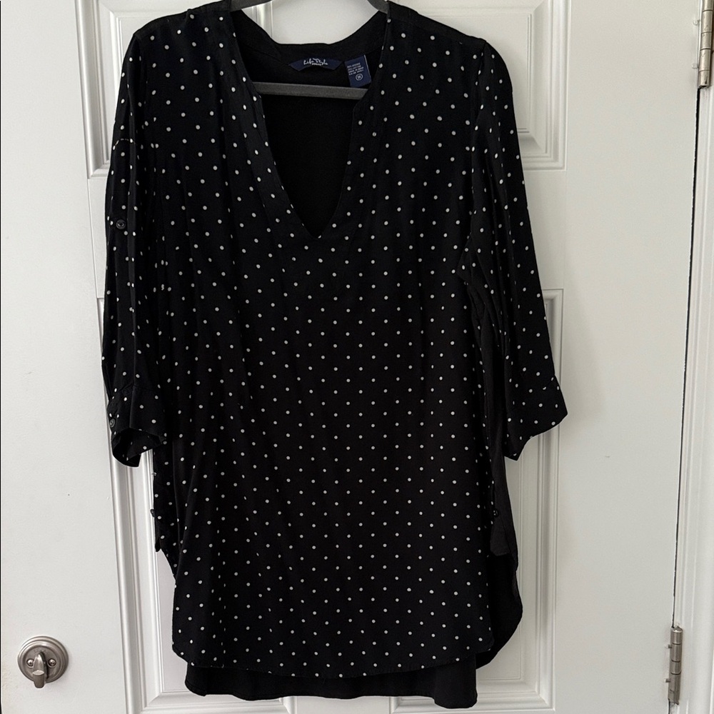 Black Polka Dot V-Neck Top